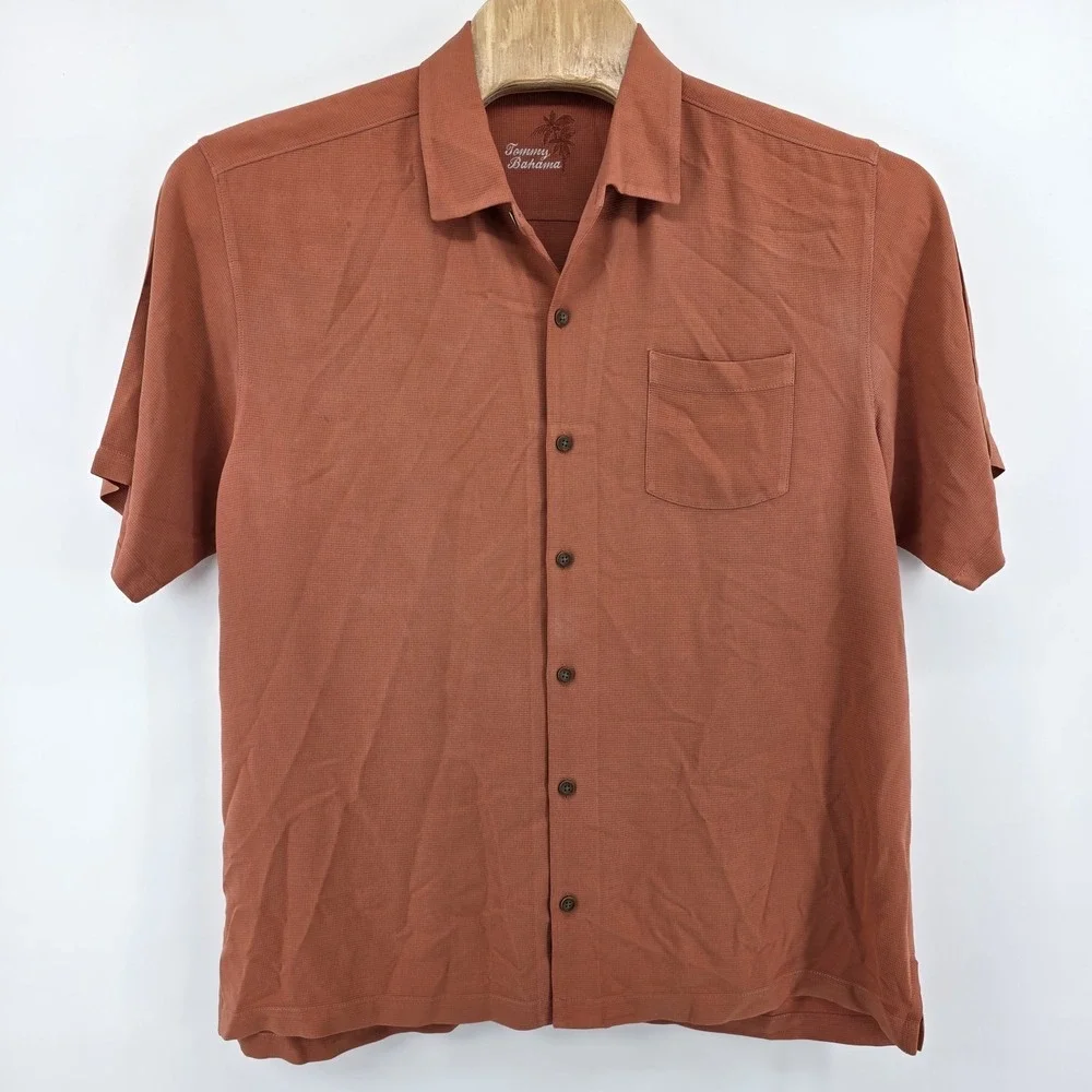Tommy Bahama Embroidered Island Riders Not A Gang Size XL Silk Orange Button Up